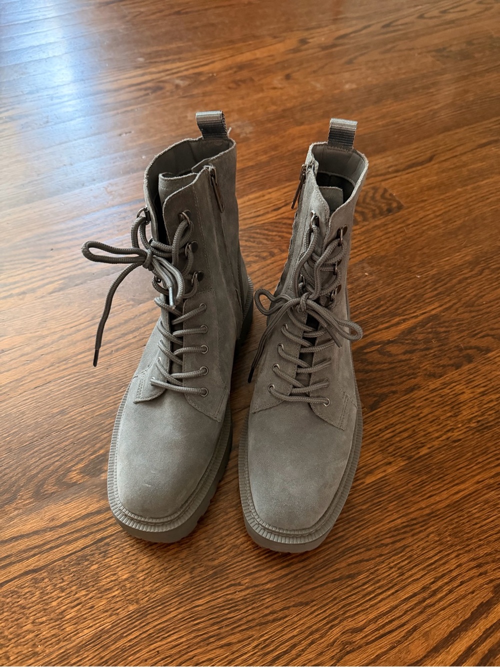 Sam Edelman Gray Suede Lace-Up Combat Boots